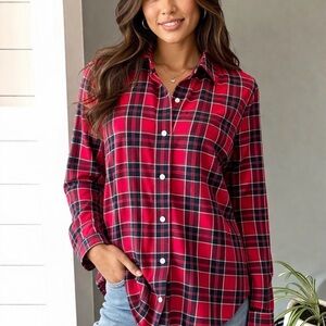 Vineyard Vines Red Plaid Button Down Shirt Women’s 6 Cotton Classic Preppy